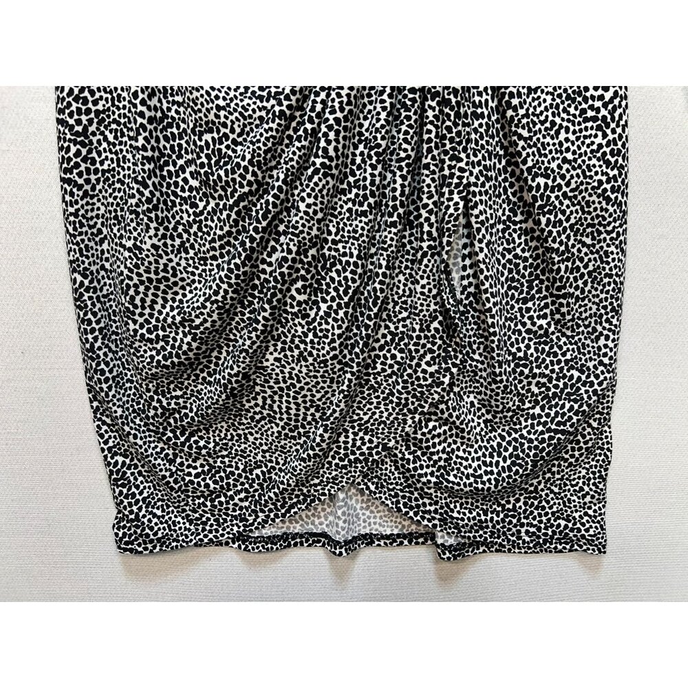 Karen Kane Women Side Shirred Bodycon Dress Long Sleeve Sz S Black White Cheetah - Picture 7 of 12